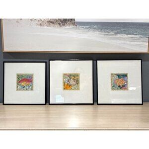 Siddhia Hutchinson set of three framed fish illustrations art studio gallery